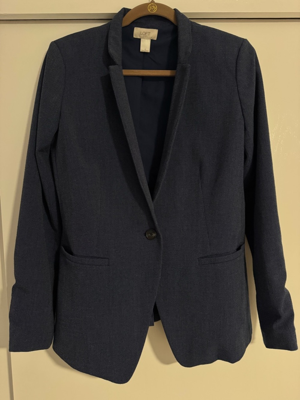 LOFT Navy Textured Single-Button Blazer
